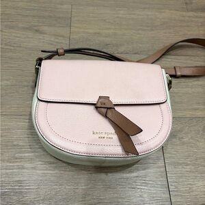 kate spade Pink, White & Brown Leather Crossbody Saddle Bag